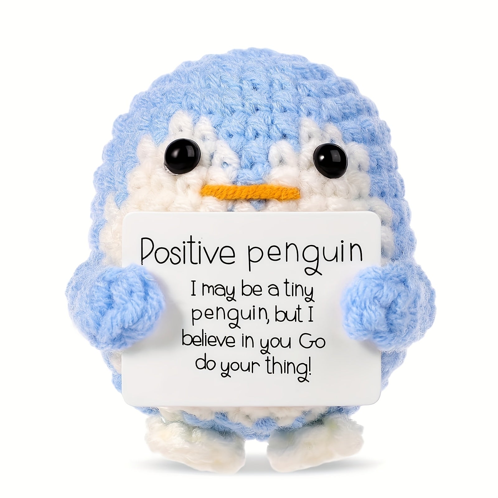 2.56 Inch Funny Positive Penguin, Knitted Emotional Support Penguin Toy with Positive Card Creative Cute Woolen Positive Penguin Crochet Doll Gift for Christmas New Year Friends Encouragement Party Decoration