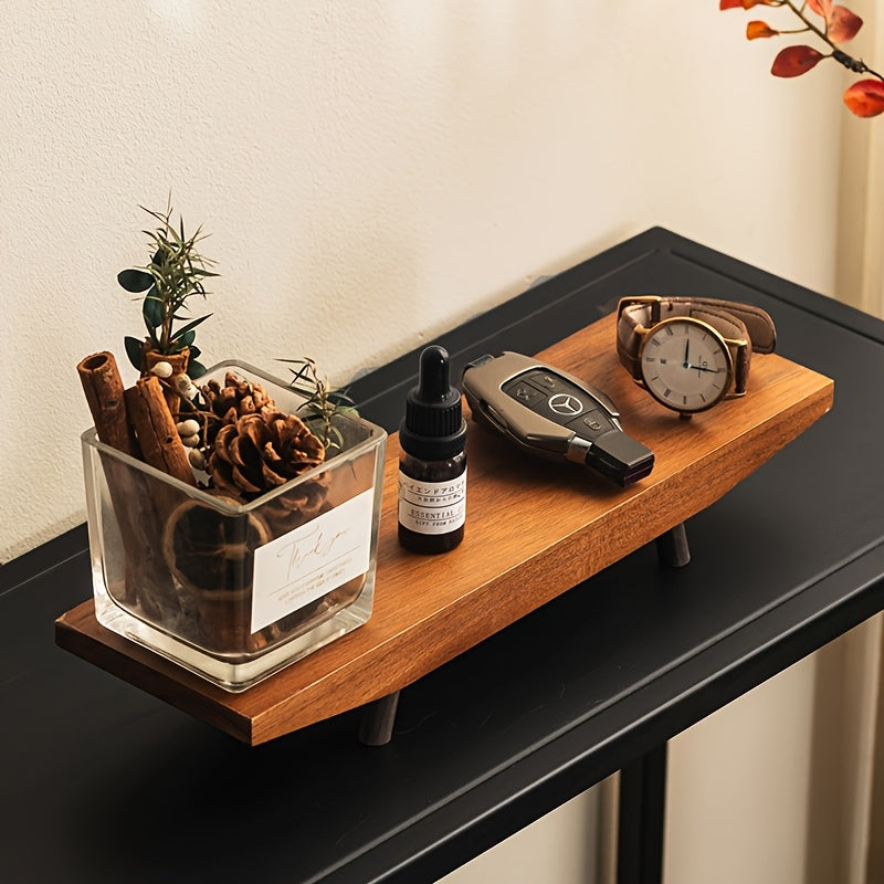 1pc Solid Camphor Wood 2-Tier Decorative Tray