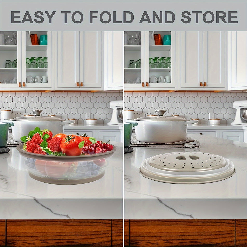 Microwave Plate Cover Collapsible Food Plate Lid Cover - BPA Free, Easy Grip, Microwave Plate Guard Lid with Steam Vent & Colander Strainer for Fruit