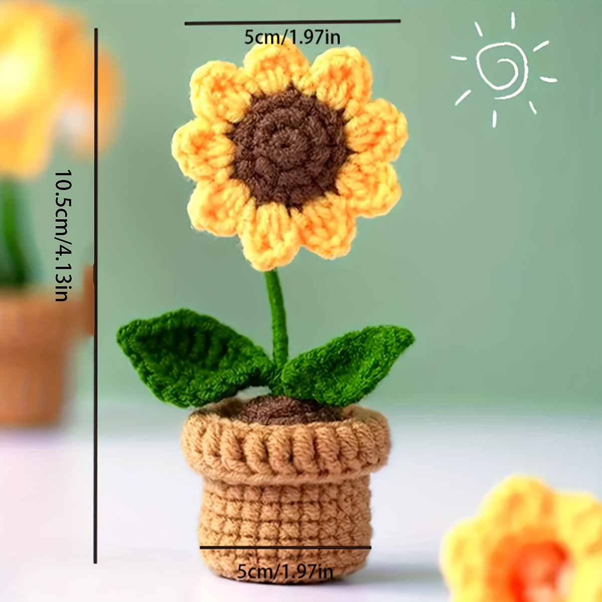 [Handmade Crochet Flowers] Vibrant Handmade Crochet Sunflower & Rose Artificial Potted Plants - Brown Pot, Perfect for Mother’s Day, Anniversaries, Birthdays, Valentine’s Gifts, Home & Office Desk Decoration