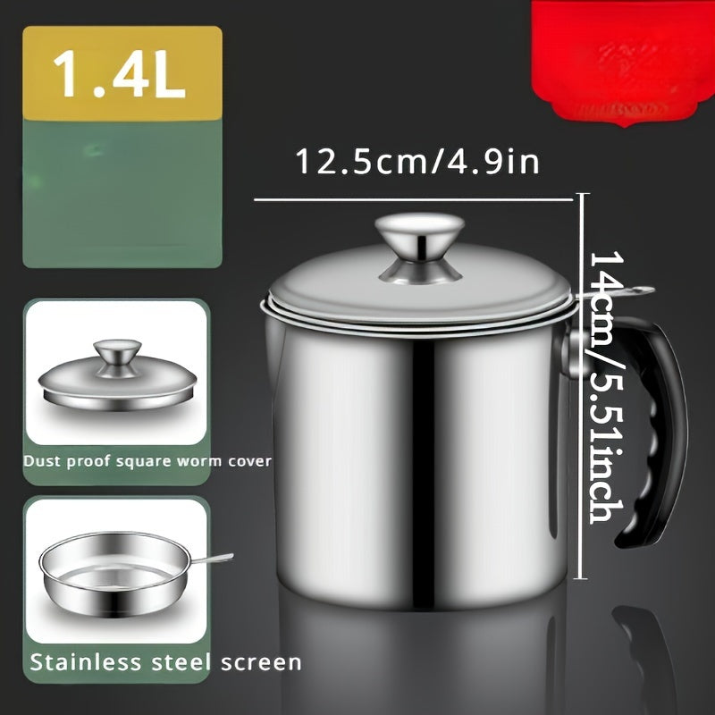 Easy-Pour Stainless Steel Grease Container with Strainer - Ideal Kitchen Accessory for Cooking Oil & Grease Storage