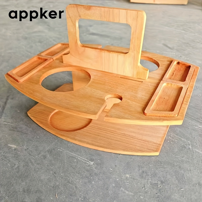 Portable folding Solid Wood Picnic Table with Glass Cup Holder