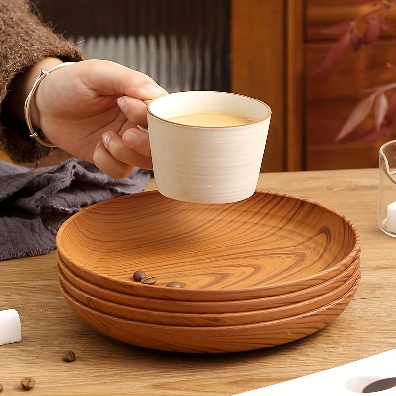 5pcs,10pcs,Wood Grain Color Dinner Plates, Thickened Plastic Dinner Plates, Salad Plate Bread Sandwich Plate, Breakfast Tray, Home Restaurant Dinner Plate Set, Main Course Noodle Pasta Rice Plate, Serving Tray, Party and Outdoor Camping Tray