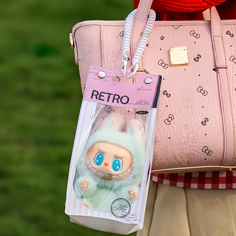 Labubu Monster Series Plush Toy Protective Cover with Spring Keychain - Transparent Storage Bag, Cute Collectible Gift for Girls, Girlfriend, Sister, Friends (Excluding Dolls)