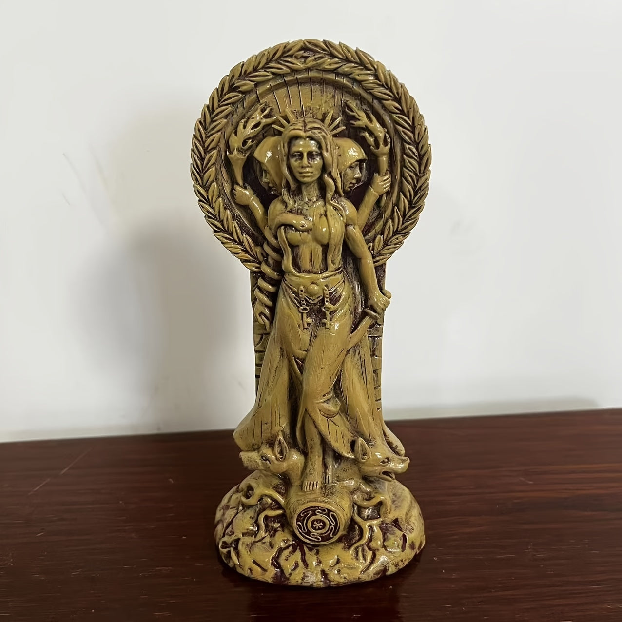 Handcrafted Wooden Hecate Statue for Home Decor – Indoor/Outdoor Pagan Goddess Ornament