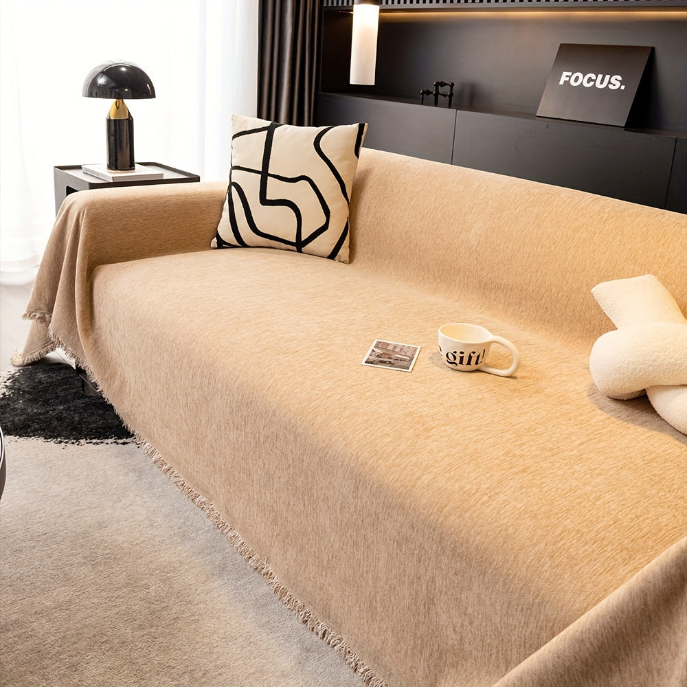 1pc Pet-Friendly Sofa Cover - Washable, Modern Gray Chenille Slipcover for 3-4 Cushion Sofas, Sectional Couch Protector for Living Room Furniture, Petfriendly Design, Sofa Protection Cover