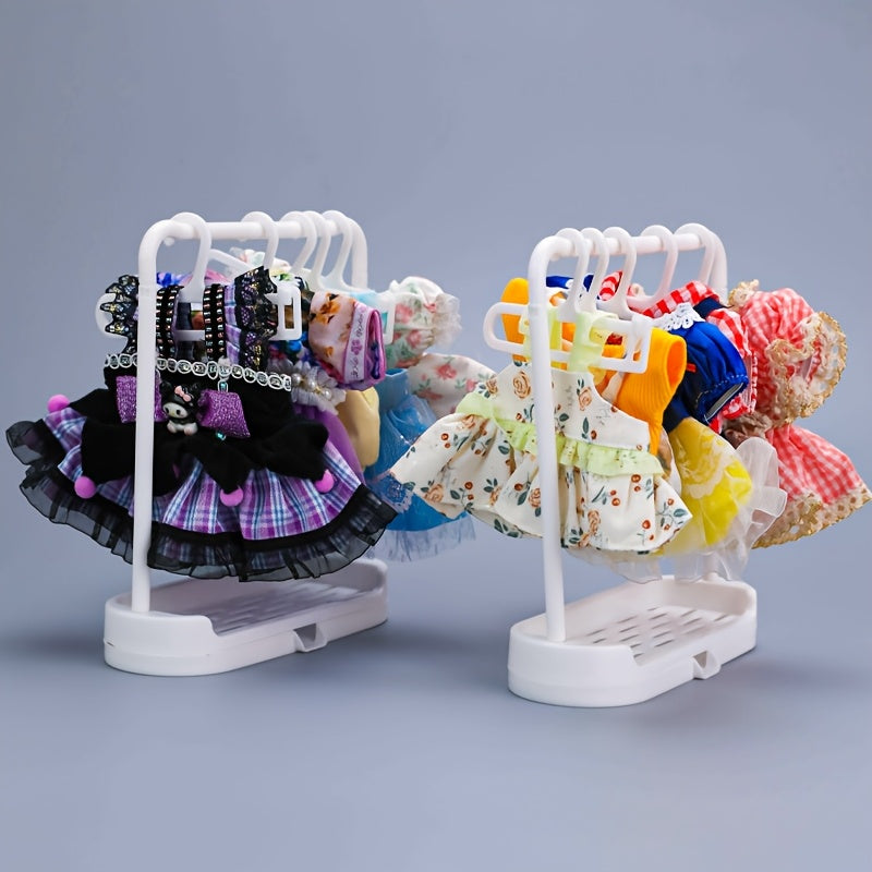 Clothes Storage Rack for Labubu, 1 Rack + 10 Clothes Hangers, Clothes Display Rack for La bubu, Clothes Hanger Doll Shoe Storage Rack Clothes Storage Wardrobe