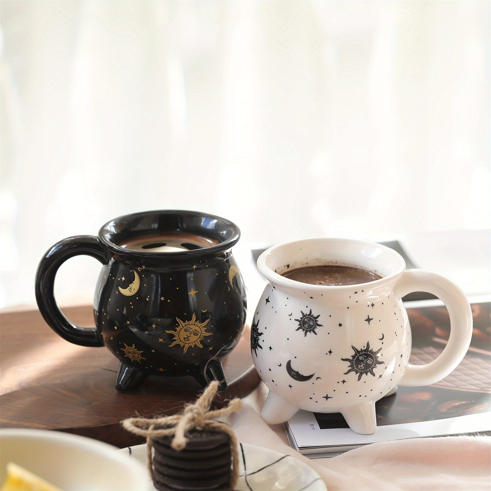 1pc,Moon And Stars Coffee Mug,350ml/11.8oz Witch Brew Shaped Ceramic Coffee Cups, Divination Water Cups, Spooky Witch Coffee Cup for Adults & Youngsters, Perfect for Halloween or Witchy Tabletop Decor, Festive Beverage Mug | Celestial Pattern Mug