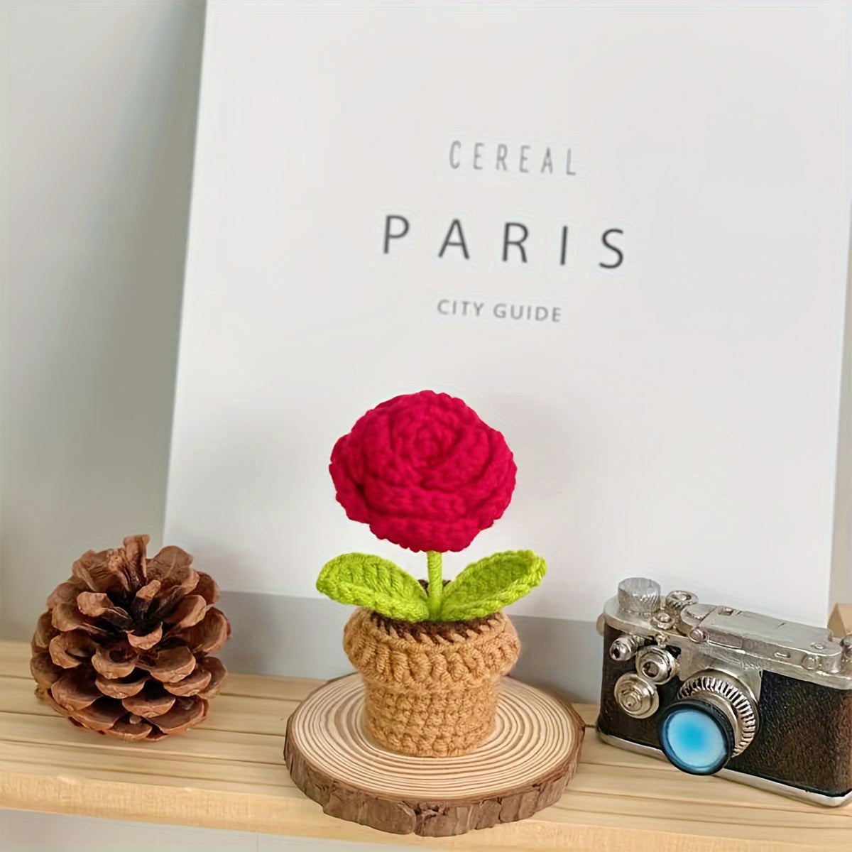 [Handmade Crochet Flowers] Vibrant Handmade Crochet Sunflower & Rose Artificial Potted Plants - Brown Pot, Perfect for Mother’s Day, Anniversaries, Birthdays, Valentine’s Gifts, Home & Office Desk Decoration