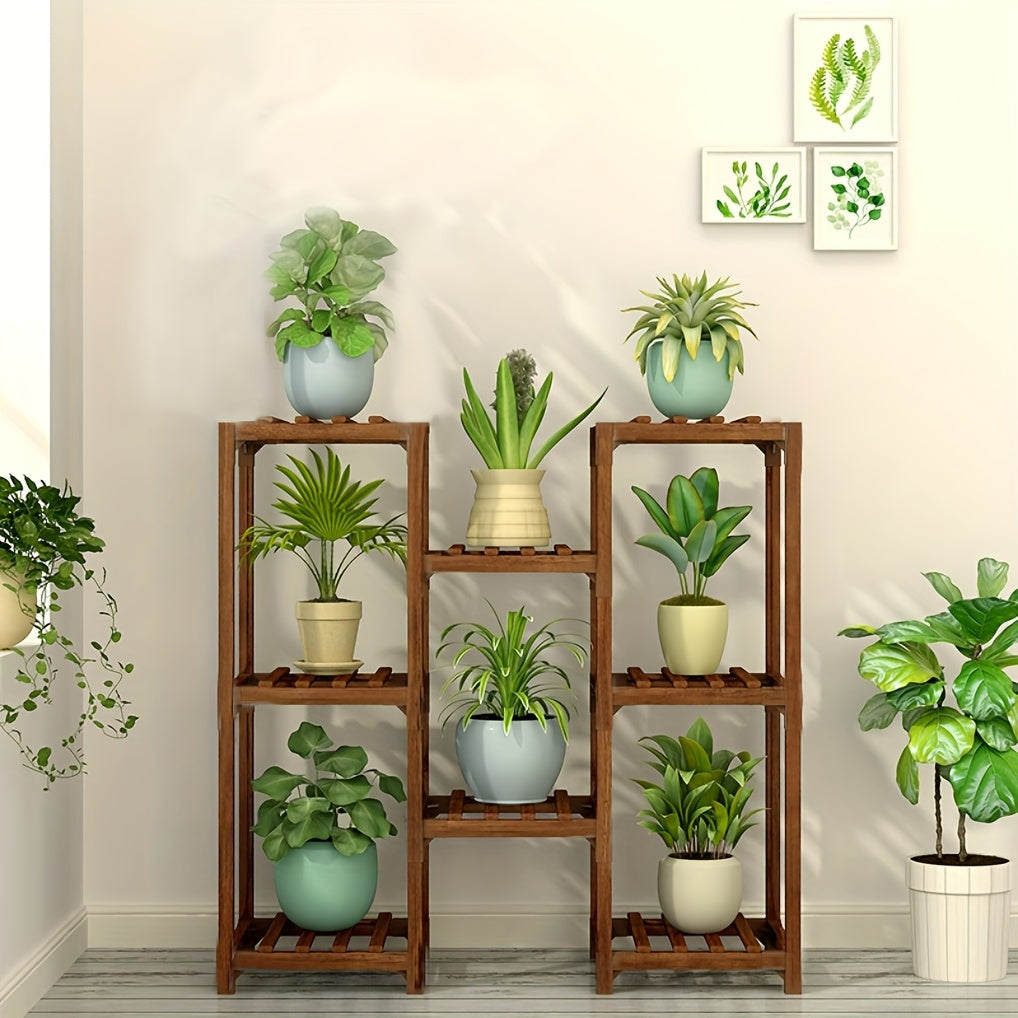 [Wooden Plant Stand] Adjustable Large Wooden Plant Stand | Flower Display Rack Multiple Pots Holder Corner Shelf Balcony Patio Garden Indoor Home Decor Flexible Combination