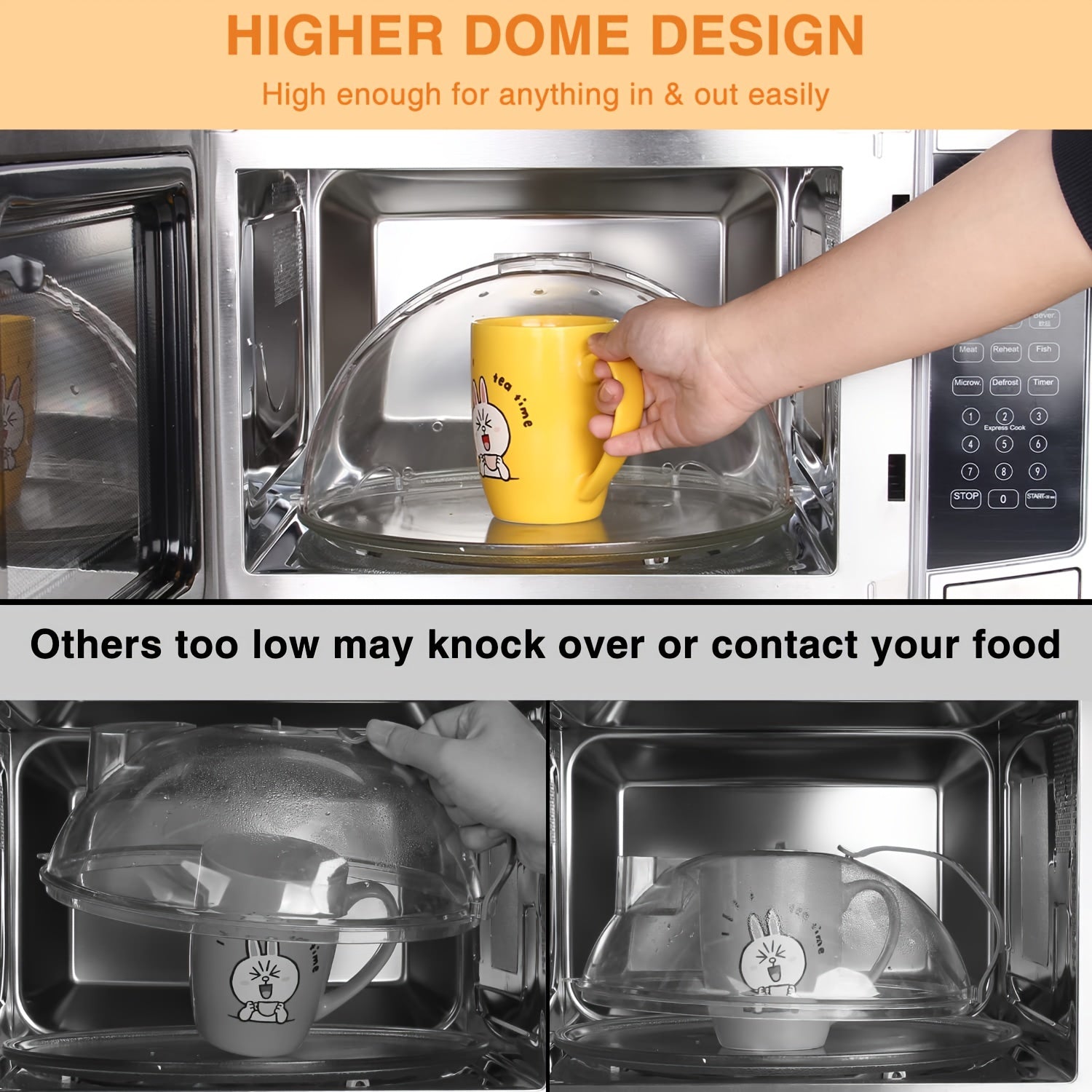Flippable Microwave Cover, Higher Microwave Plate Cover with Stay-Inside Splatter Guard, Innovative Lid for Food, Dish, Heating, PC (Polycarbonate) Material
