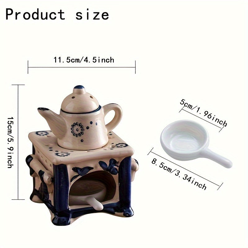 Blue & White Ceramic Teapot Candle Holder