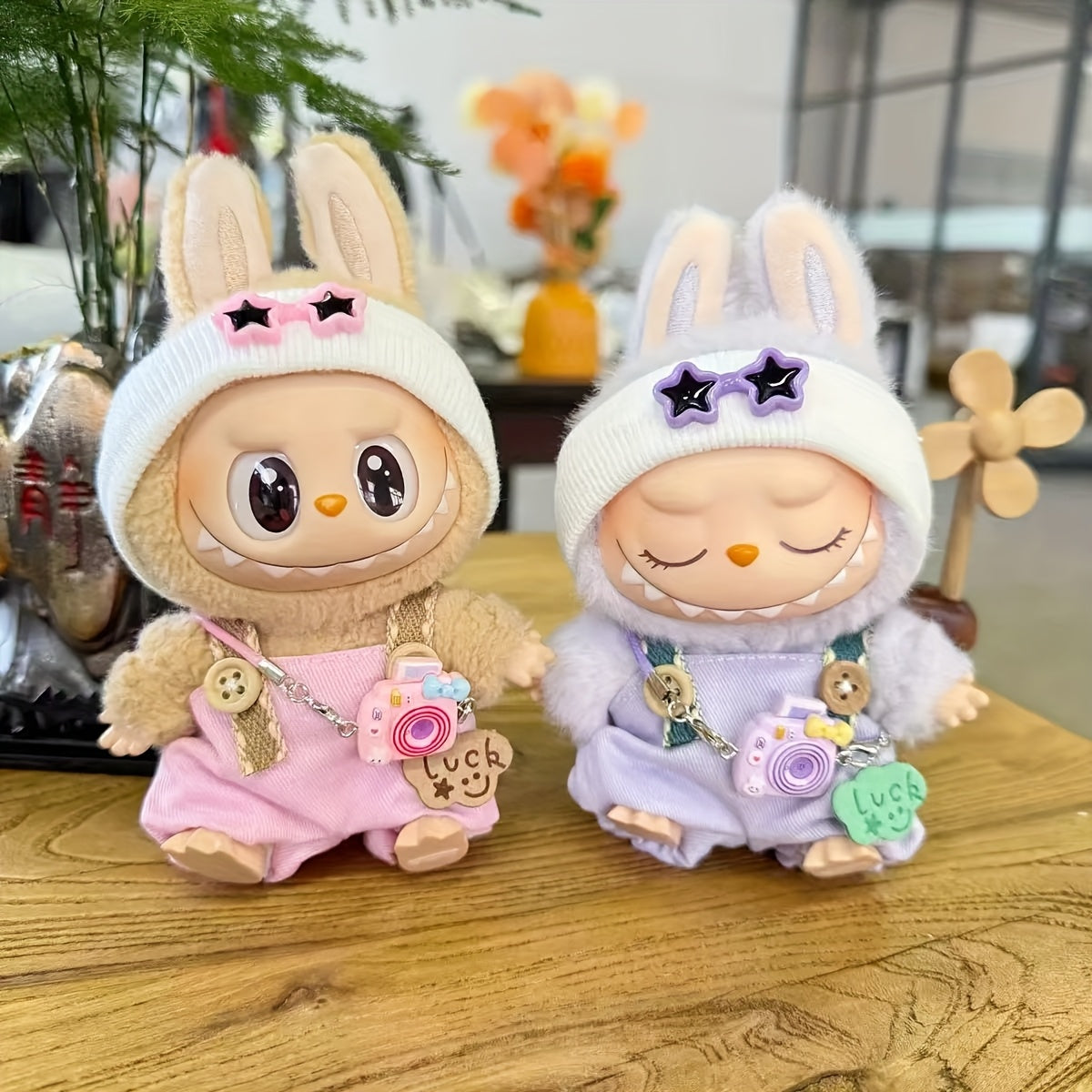 2025 New Labubu Doll Pendant Trendy Clothing Star Eye Overalls + Hat Set Doll Accessories Can Be Replaced Cute Gift Box Holiday Gift Wear-Resistant Holiday Atmosphere Clothes Suitable for Labubu