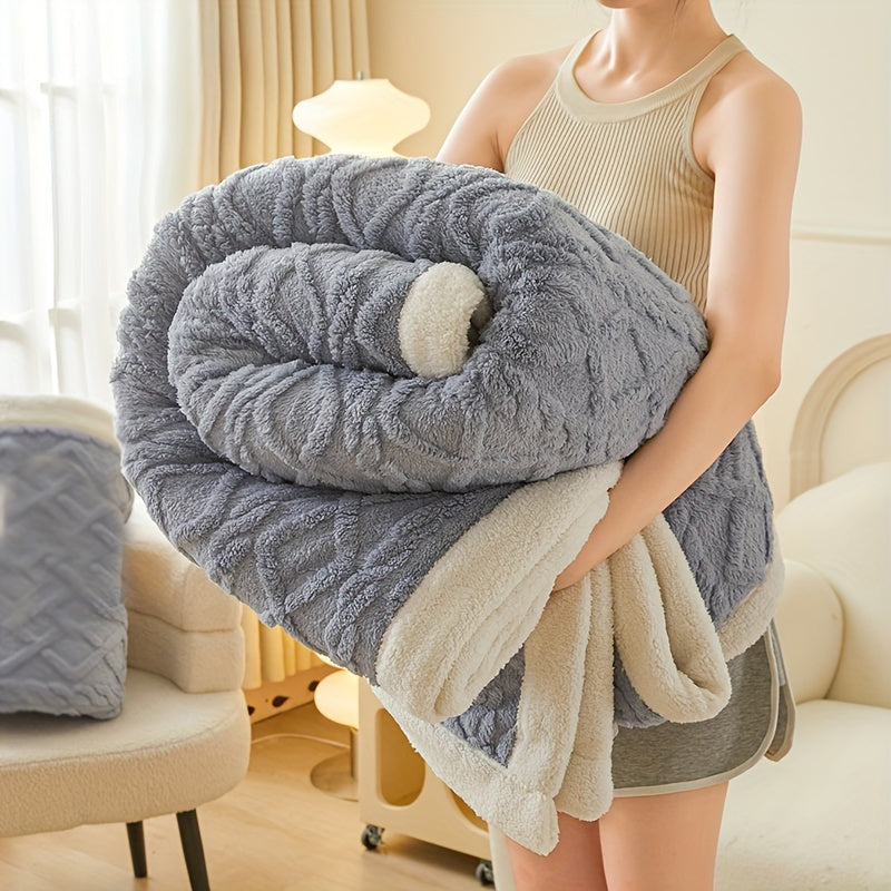 1pc Double-Sided Fleece Bed Blanket, Autumn And Winter Thickened Sofa Blanket, Air Conditioning Blanket, Suitable For All Seasons, Christmas present