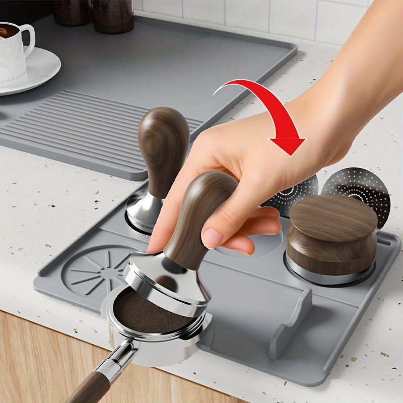Easy-Clean Silicone Coffee Bar Mat with Tamping Pad