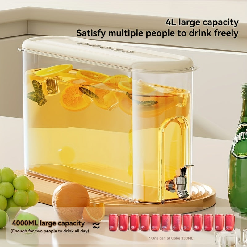 4L Plastic Refrigerator Beverage Dispenser with Spigot - Large Capacity Cold Drink Pitcher, Fruit Infuser Water Jug for Juice, Tea, Cold Brew, Household Beverage Tub with Tap (Set of 1)