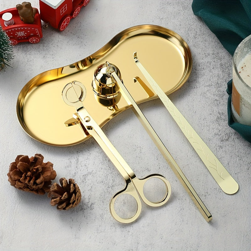 3/4pcs Small Aromatherapy Candle Tool Set, Candle Snuffer Tool Set, Stainless Steel Candle Scissors, Wick Trimmer, Candle Extinguisher Cover, Candle Wick Hook, Candle Accessories