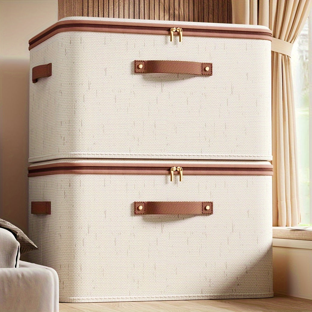 Linen Zipper Quilt Storage Bins with Lids, linen Fabric