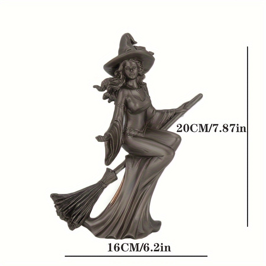 1pc Creative Broom Moon Witch Ornament for Living Room Tabletop Home Decoration Wizard Figure Statue European Style Decorative