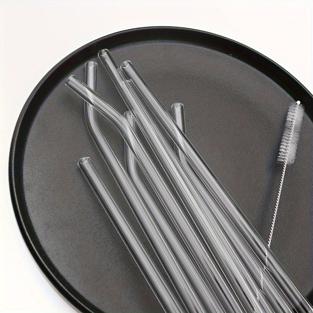 [Glass Straws | Reusable] 12pcs Reusable Glass Straws | 200*8 Glass Straws with 2 Cleaning Brushes | for Drinks Milk Tea Suitable for Home Parties and Outings