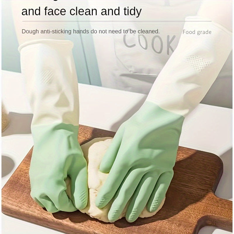 3 Pairs of Thick, Waterproof Latex Kitchen Gloves - Beige & Mint Green, Non-Slip Grip for Dishwashing, Cleaning, and Household Chores, Material, Perfect for Kitchens, Bathrooms, and Living Areas, Cleaning Gloves | Ergonomic Gloves | Durable Rubber Gloves,