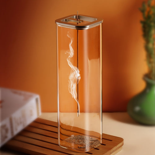 0.39-0.118 Inch Glass Incense Holder with Metal Base for Meditation, Yoga, Spa Rooms, and Home Decor