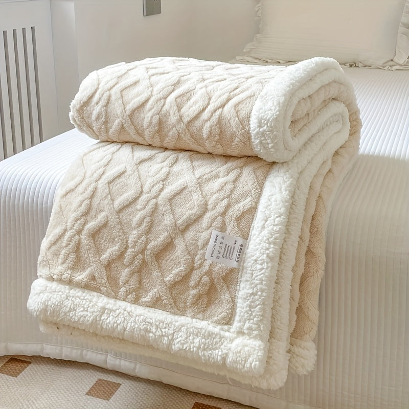 1pc Double-Sided Fleece Bed Blanket, Autumn And Winter Thickened Sofa Blanket, Air Conditioning Blanket, Suitable For All Seasons, Christmas present