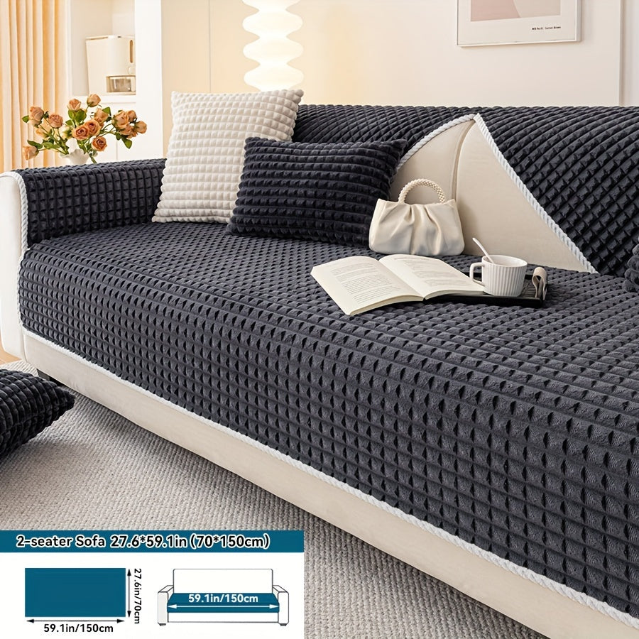 1pc Plush Sofa Cover - Soft, Thick, and Pet-Friendly Couch Protector for All Seasons, Non-Slip Furniture Slipcover for 1 to 4-Seater Sofas, Beige/Light Green/Dark Gray/Black Options, Perfect for Living Room, Bedroom, or Office Decor, Sofa Protection Cover