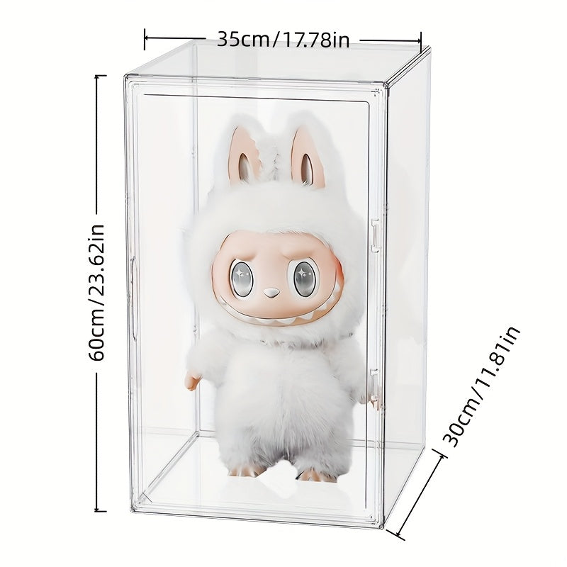 LUBUBU 2025 New Ultra-Large Acrylic Collectible Display Case - 360° Display, Magnetic Door, Dual Sizes (White & Brown) - Desktop Doll and Collectible Protector, Display Cabinet, Fashionable Doll Holder, Sturdy Structure, Collectible Protector, Home Decor