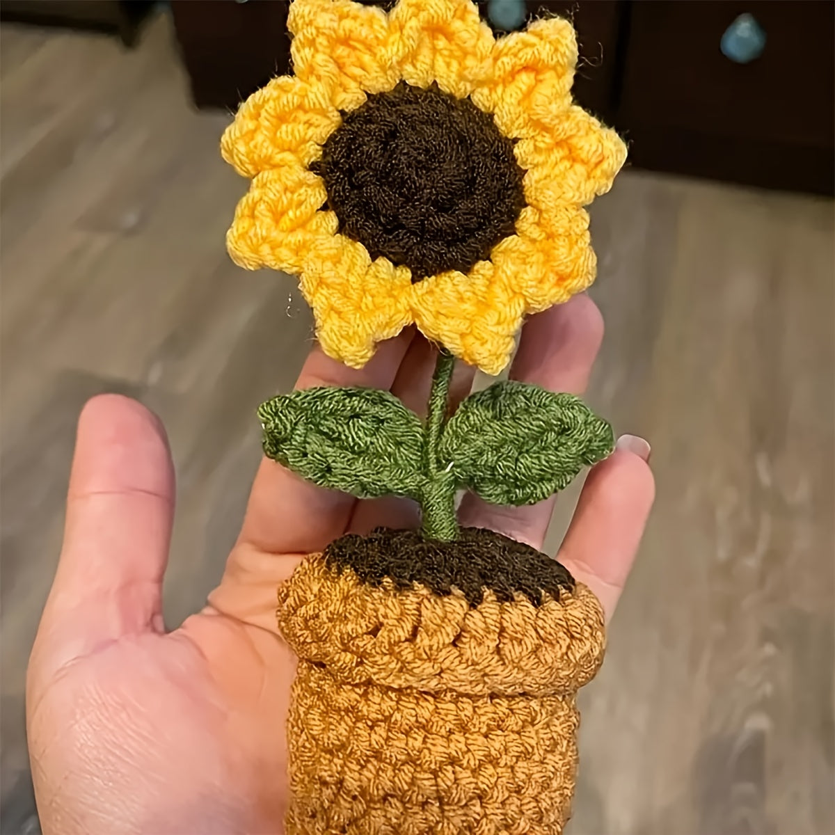 [Handmade Crochet Flowers] Vibrant Handmade Crochet Sunflower & Rose Artificial Potted Plants - Brown Pot, Perfect for Mother’s Day, Anniversaries, Birthdays, Valentine’s Gifts, Home & Office Desk Decoration