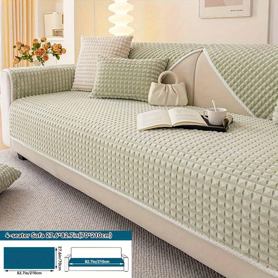 1pc Plush Sofa Cover - Soft, Thick, and Pet-Friendly Couch Protector for All Seasons, Non-Slip Furniture Slipcover for 1 to 4-Seater Sofas, Beige/Light Green/Dark Gray/Black Options, Perfect for Living Room, Bedroom, or Office Decor, Sofa Protection Cover