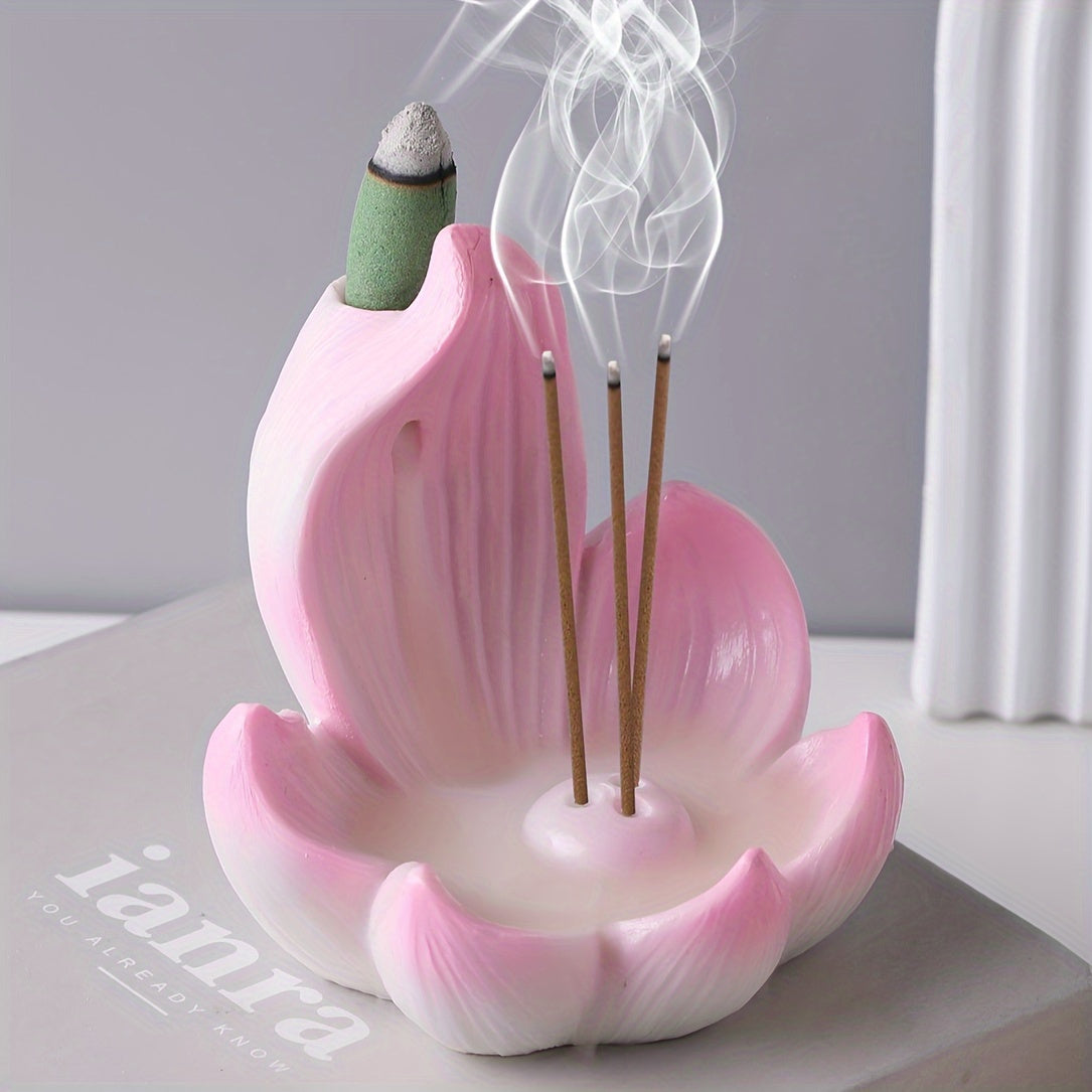 Unscented Resin Lotus Flower Incense Holder for Yoga, Meditation, and Home Decor, Ideal for Christmas, Halloween, Thanksgiving, and Ramadan
