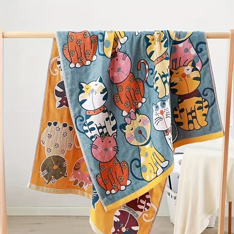 [Super Absorbent Cartoon Towel] Super Absorbent 1pc Cartoon Bear & Dinosaur Themed Cotton Bath Towel - 400 GSM, Quick-Dry, Soft & Skin-Friendly, Oversized Towel/Blanket for Bathroom, Modern Style, Knit Fabric, 100% Cotton, Wash Cloths