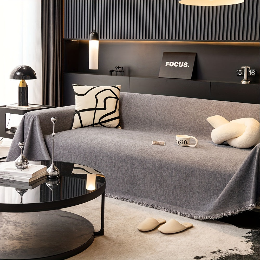 1pc Pet-Friendly Sofa Cover - Washable, Modern Gray Chenille Slipcover for 3-4 Cushion Sofas, Sectional Couch Protector for Living Room Furniture, Petfriendly Design, Sofa Protection Cover