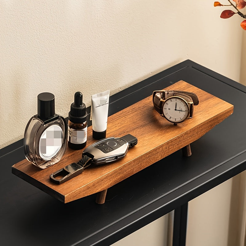 1pc Solid Camphor Wood 2-Tier Decorative Tray