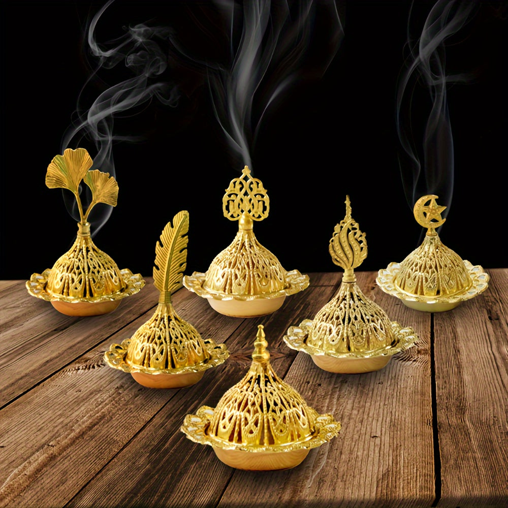 [Vintage Metal Incense Catcher Bowl] 1 Set, Metal Incense Burner, Vintage Arabic Golden Burner Catcher Holder, Incense Backflow Burner Holder Ornaments, Incense Candle Holder Ash Catcher Bowl, Desktop Miniature, Home Decor, Room Decor, Tabletop Decor, Cre