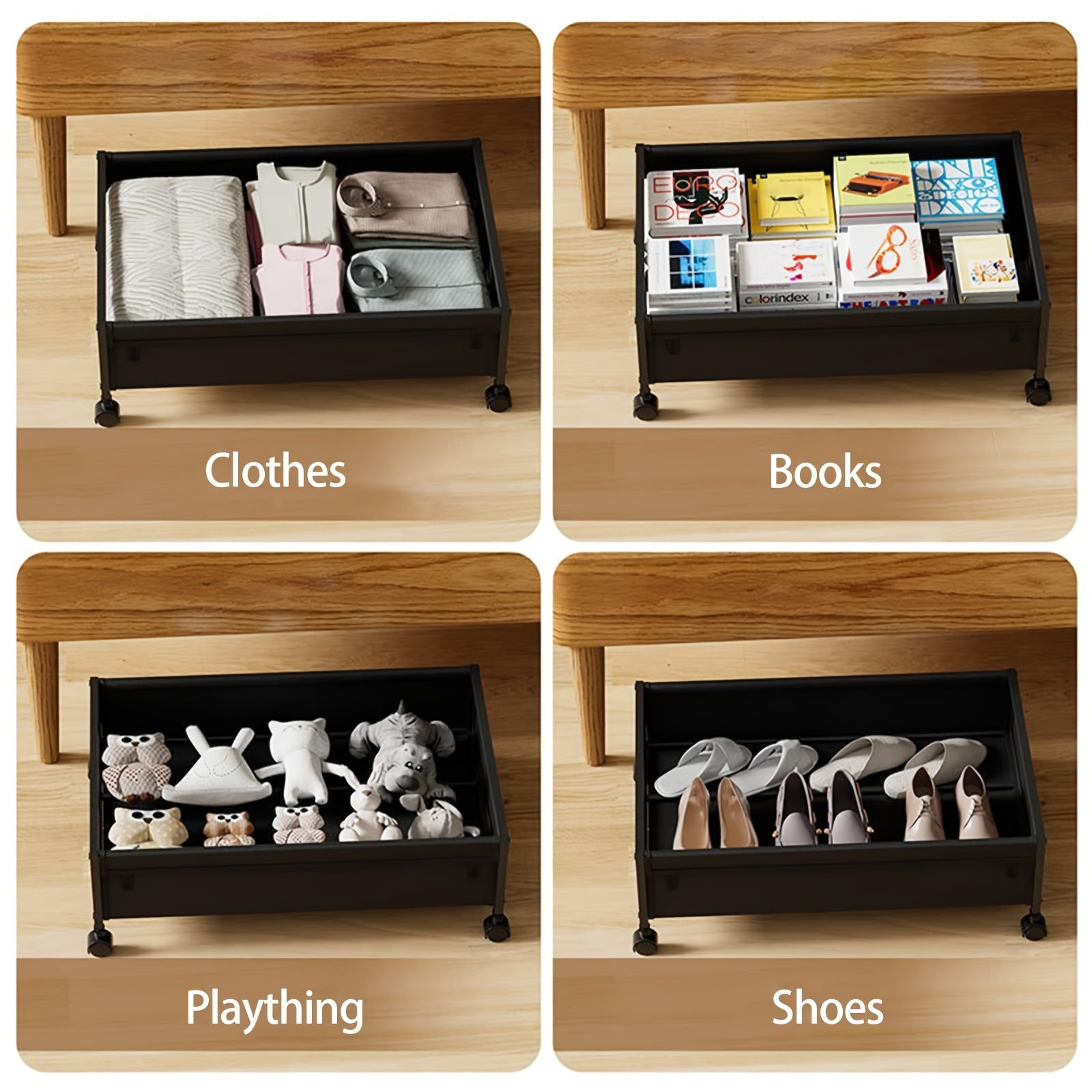 [2 Wheels Under Bed Storage] Under Bed Storage With Wheels, 2-Pack Under Bed Storage Containers With Clear Lids, Under The Bed Storage Organizer Bins, Rolling Under Bed Metal Drawer For Clothes, Shoes, Toys, Under-Bed Storage