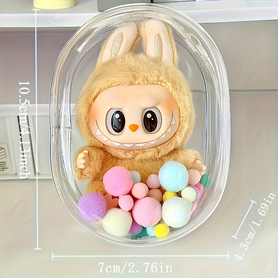1pc Transparent PVC Doll Storage Bag, LABUBU Themed Reusable Display Case, Portable Design, Suitable for Backpack Decoration, Christmas and Valentine'S Day Gift (No Doll)