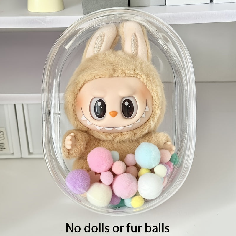 1pc Transparent PVC Doll Storage Bag, LABUBU Themed Reusable Display Case, Portable Design, Suitable for Backpack Decoration, Christmas and Valentine'S Day Gift (No Doll)