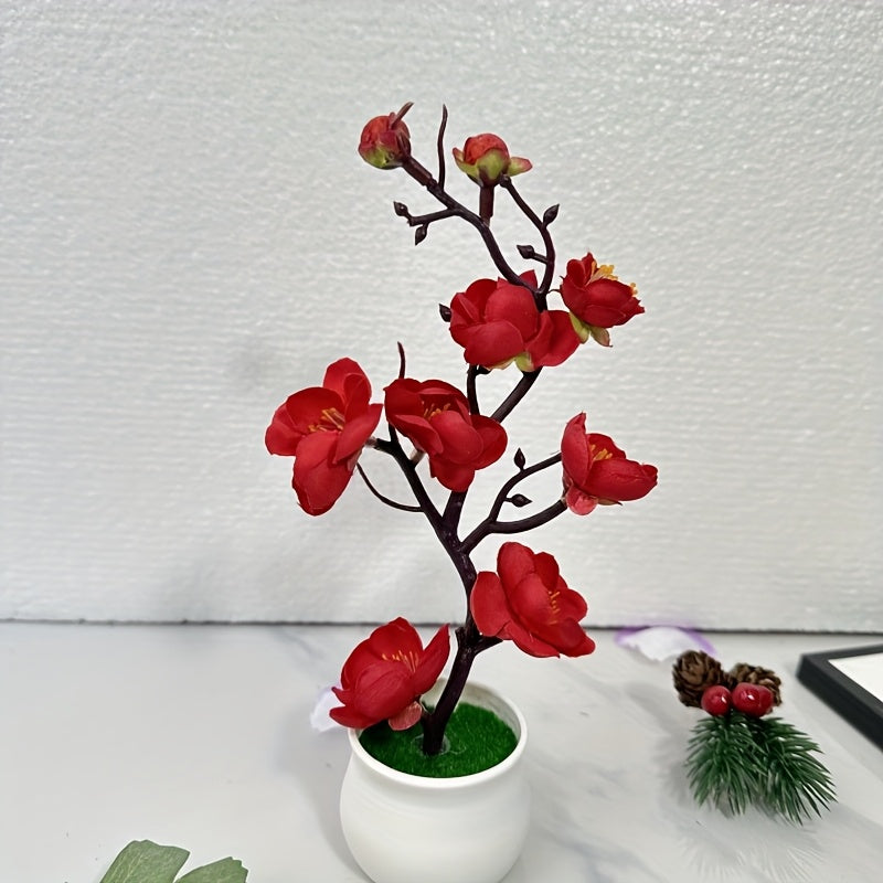 Simulated Plum Blossom Bonsai, Wax Plum Flower Bonsai, Indoor Artificial Flowers, Modern Minimalist Ornaments for Living Room Decoration, a Perfect Choice for Home Decor And Weddings.