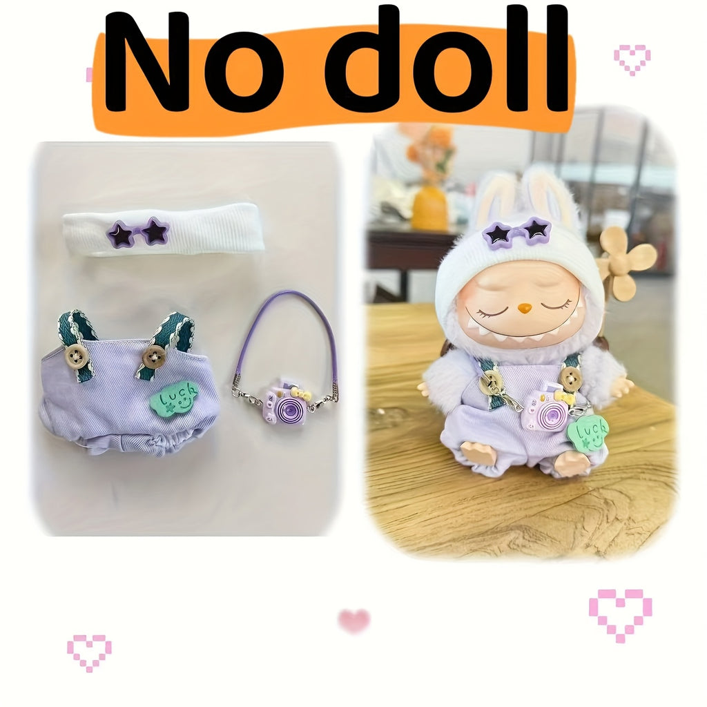 2025 New Labubu Doll Pendant Trendy Clothing Star Eye Overalls + Hat Set Doll Accessories Can Be Replaced Cute Gift Box Holiday Gift Wear-Resistant Holiday Atmosphere Clothes Suitable for Labubu