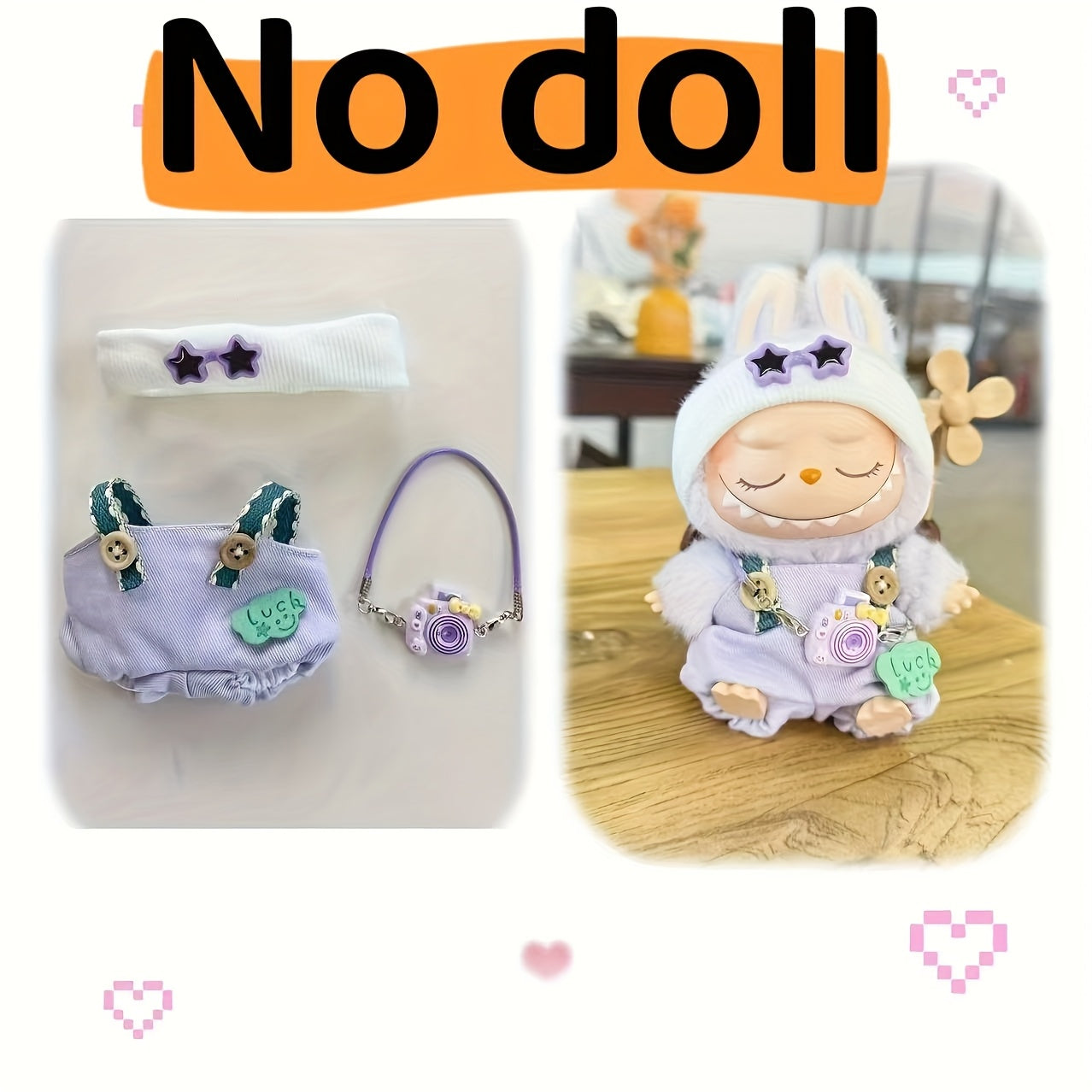 2025 New Labubu Doll Pendant Trendy Clothing Star Eye Overalls + Hat Set Doll Accessories Can Be Replaced Cute Gift Box Holiday Gift Wear-Resistant Holiday Atmosphere Clothes Suitable for Labubu