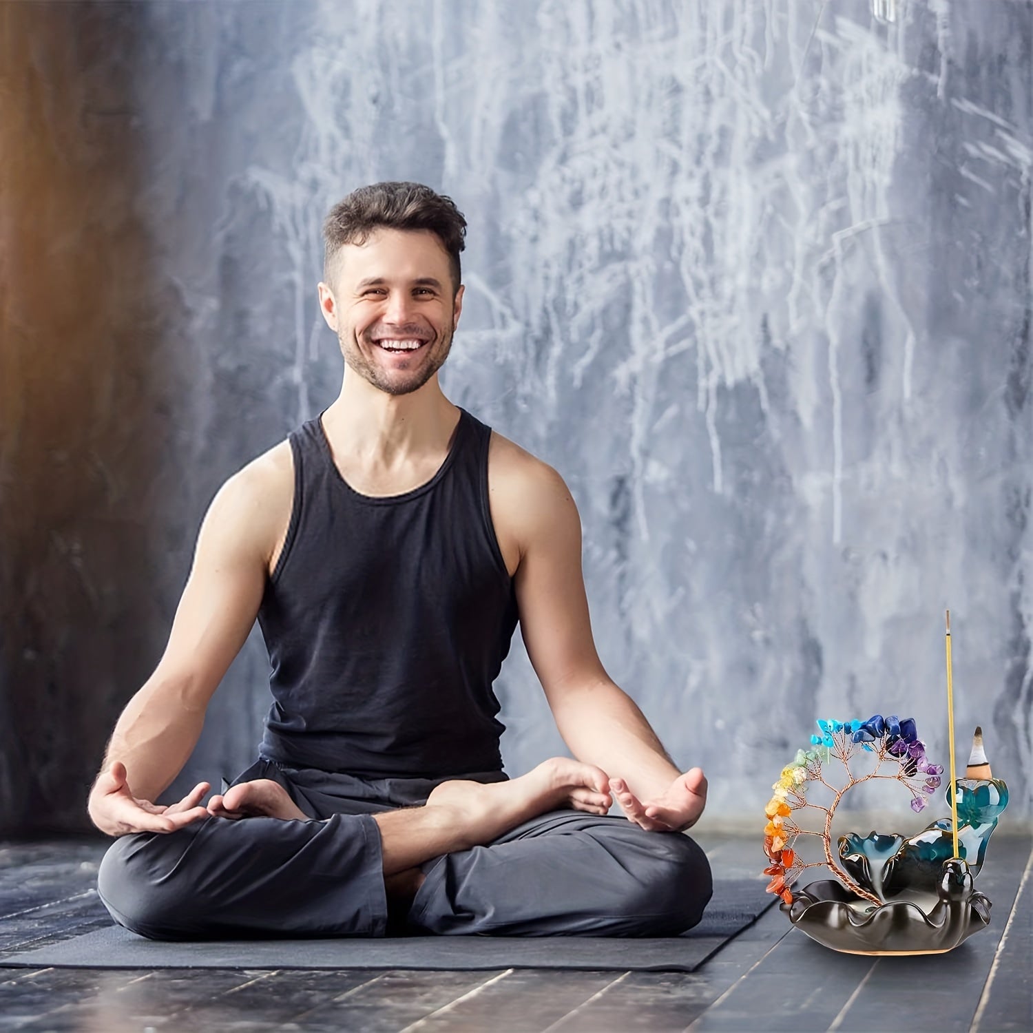 A Ceramic Incense Burner with 7 Flowing Water Crystal Money Trees, Suitable for Yoga Meditation And Home Decoration.
