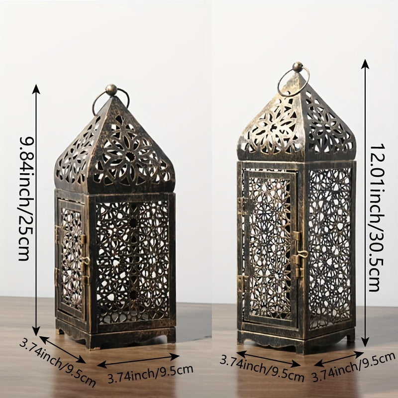 2-Pack Iron Metal Moroccan Style Lanterns, Hollow-Out Projection Art Candle Holders for Festive Tabletop Decor, Halloween, Valentine's, Thanksgiving, Christmas, Home & Kitchen