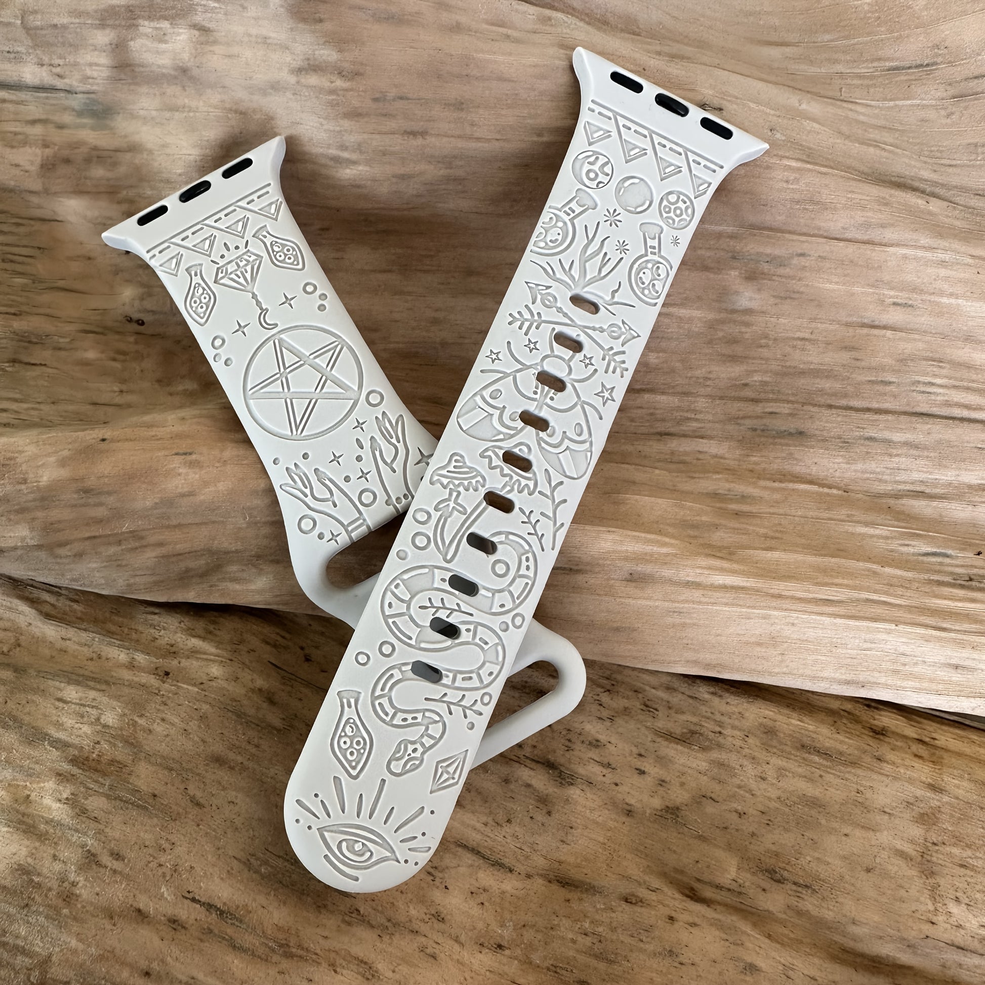 Black Magic Witchcraft Celestial 1pc Silicone Band - Engraved Stylish Strap for Apple Watch Series 1-10 & Ultra - Compatible with 46mm, 40mm, 41mm, 42mm, 44mm, 45mm, 49mm