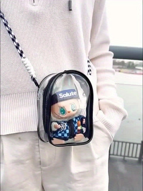 MISFANS Labubu Doll Crossbody Bag - Cute Transparent Purse with Pastel colors (Pink, Yellow, Clear), Adjustable Strap & Zipper Closure, Compact Bag for Girls, Teens, Anime Fans - Halloween/Christmas Gift Idea (Dolls Not Included) - Everyday Essentials Org