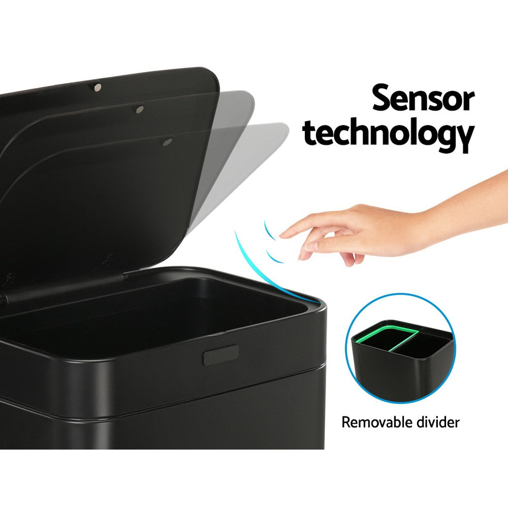 Devanti 70L Motion Sensor Bin Pedal Bins Rubbish Automatic Trash Can Black