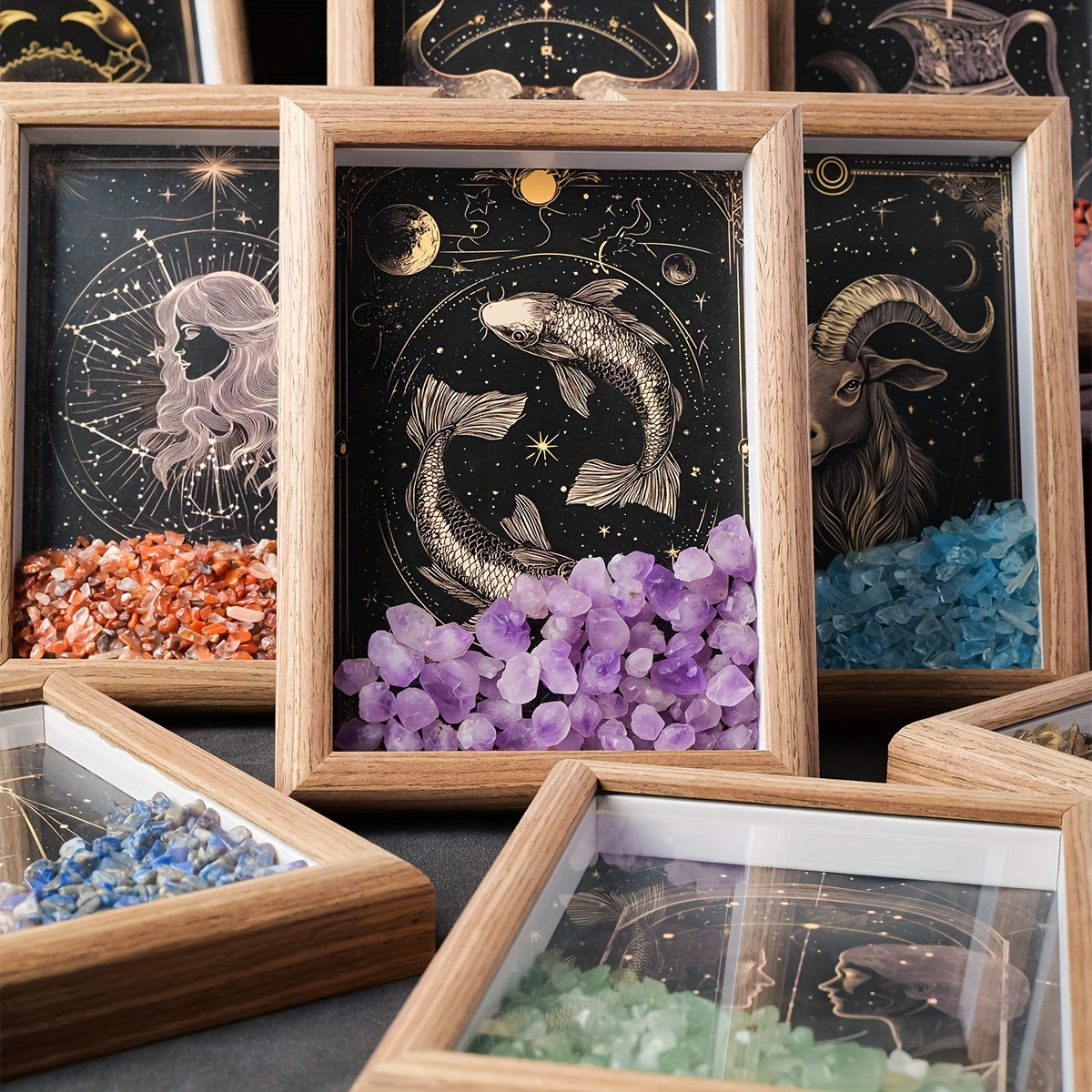 1pc Natural Crushed Stone Zodiac Signs Photo Frame Crystal Crafts for Home Decoration Home Desktop Decoration Housewarming Birthday Christmas Gift