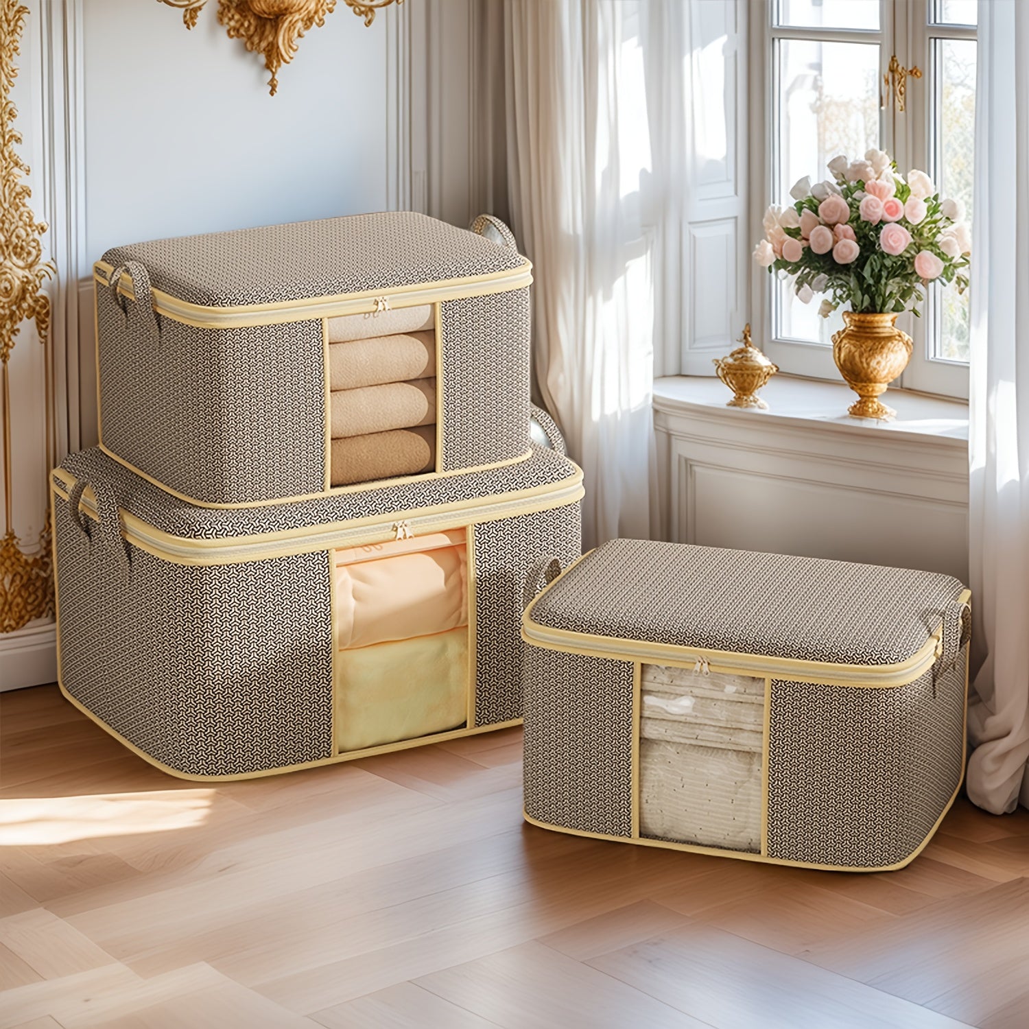 2pcs Heavy-Duty Storage Moving Bags Quilt Storage Blanket Storage with Handles Set and Clear Window