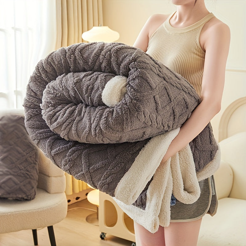 1pc Double-Sided Fleece Bed Blanket, Autumn And Winter Thickened Sofa Blanket, Air Conditioning Blanket, Suitable For All Seasons, Christmas present